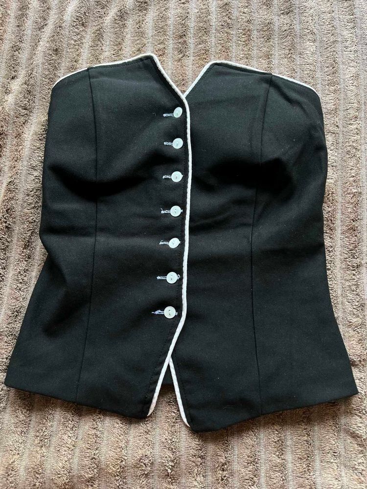 Black Corset Style Top with White Trim