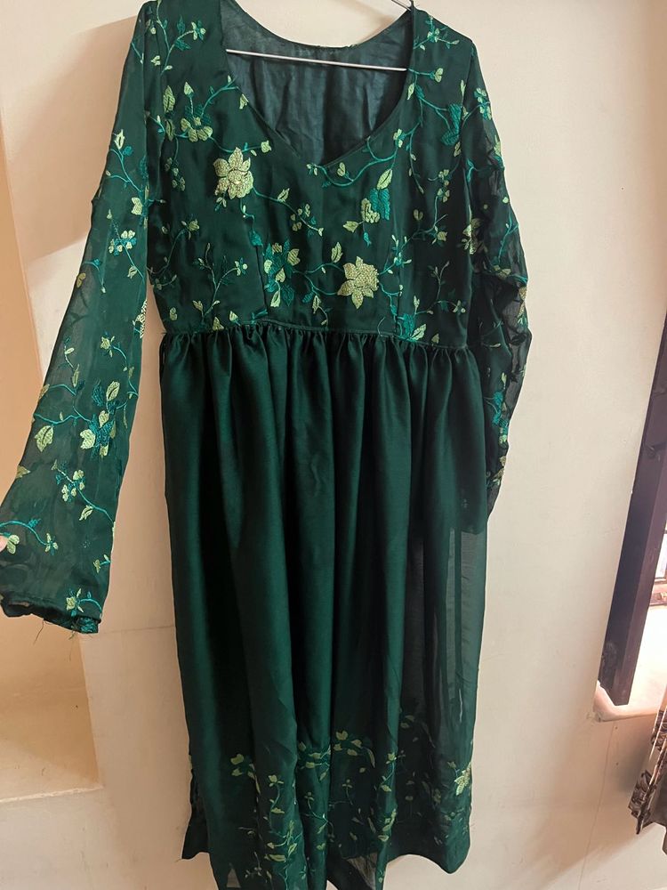 striched kurti with elegant deep bottle green