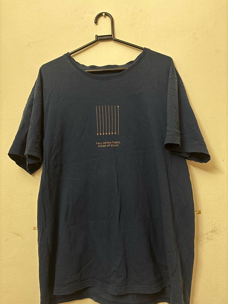Dark Blue Over Size Print T-Shirt