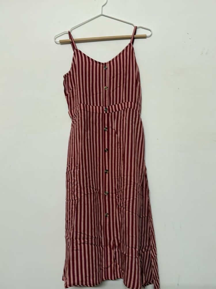 Striped Button-Front Midi Dress
