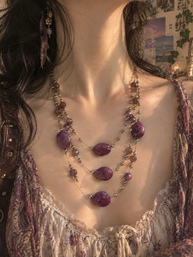 Boho Layered Beaded purple stone Necklace