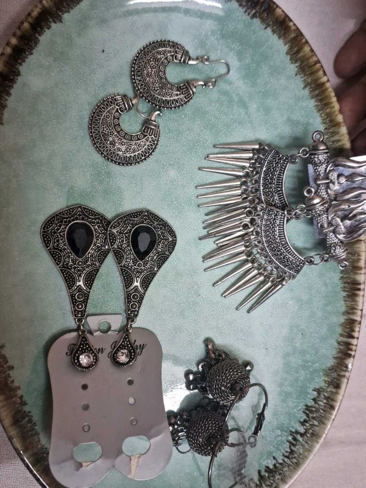 Oxidized Silver Jhumka Earrings