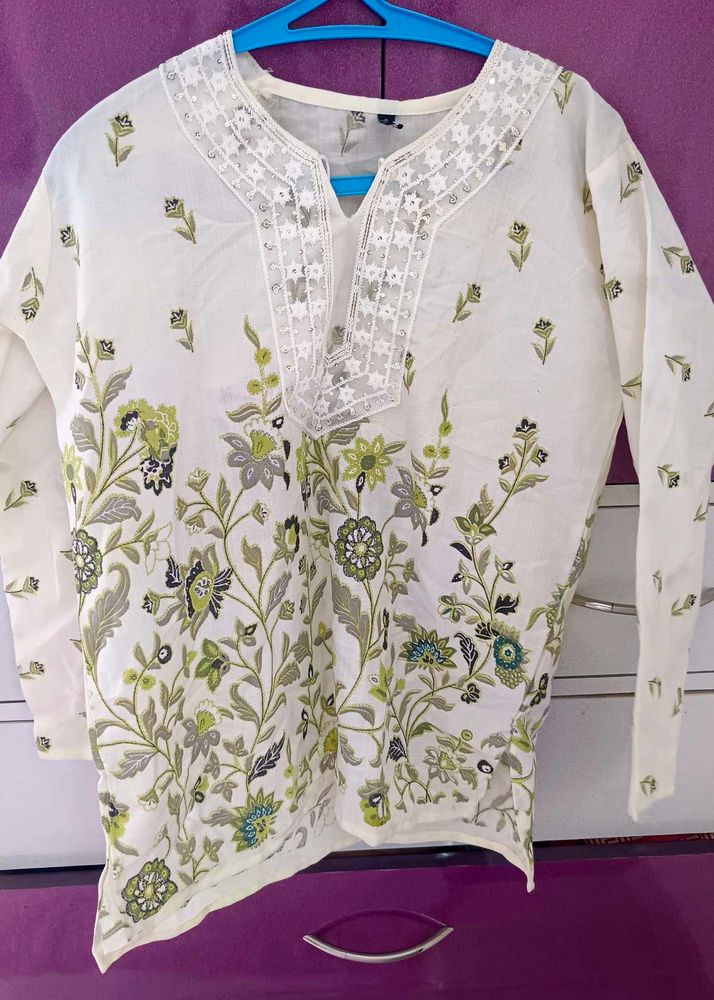 Cream Embroidered Kurti