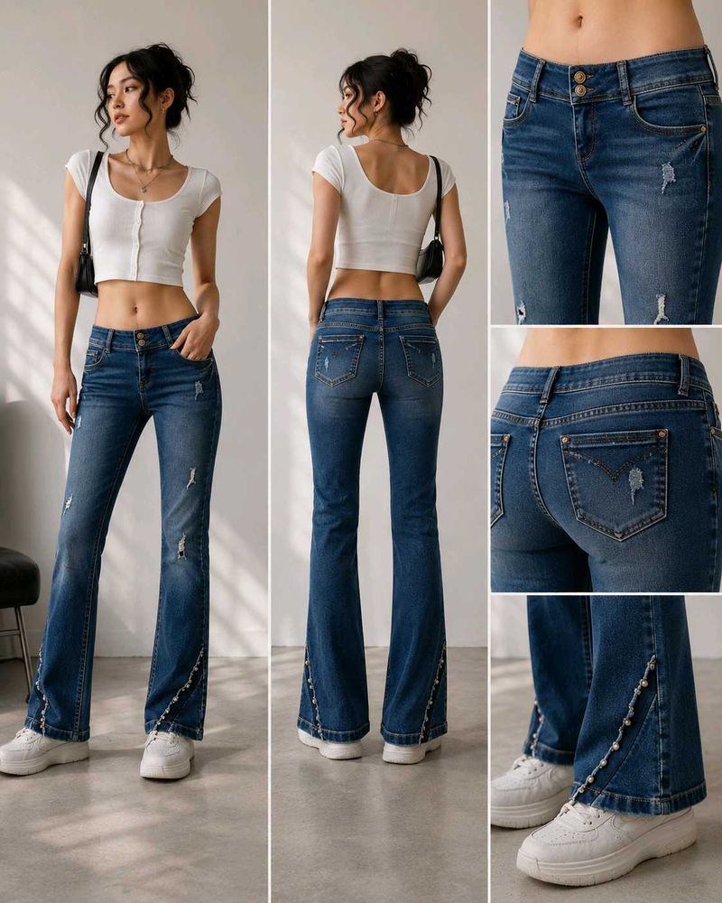 Women's Y2K Jeans with Pearl Embellishments