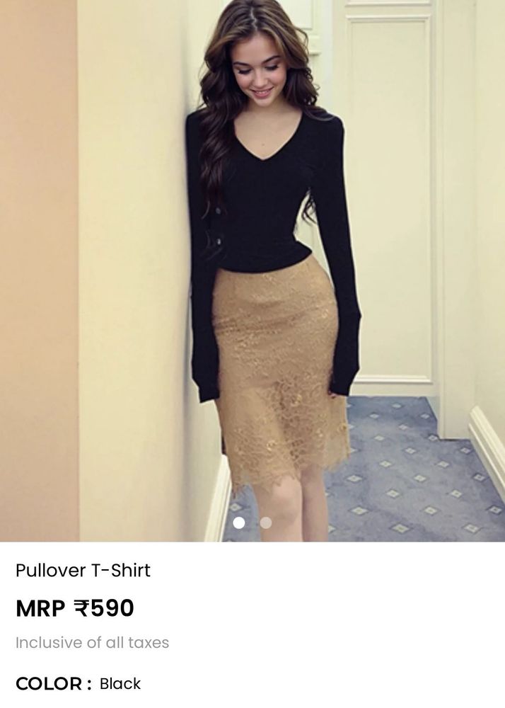Stylish Black V-Neck Pullover T-Shirt