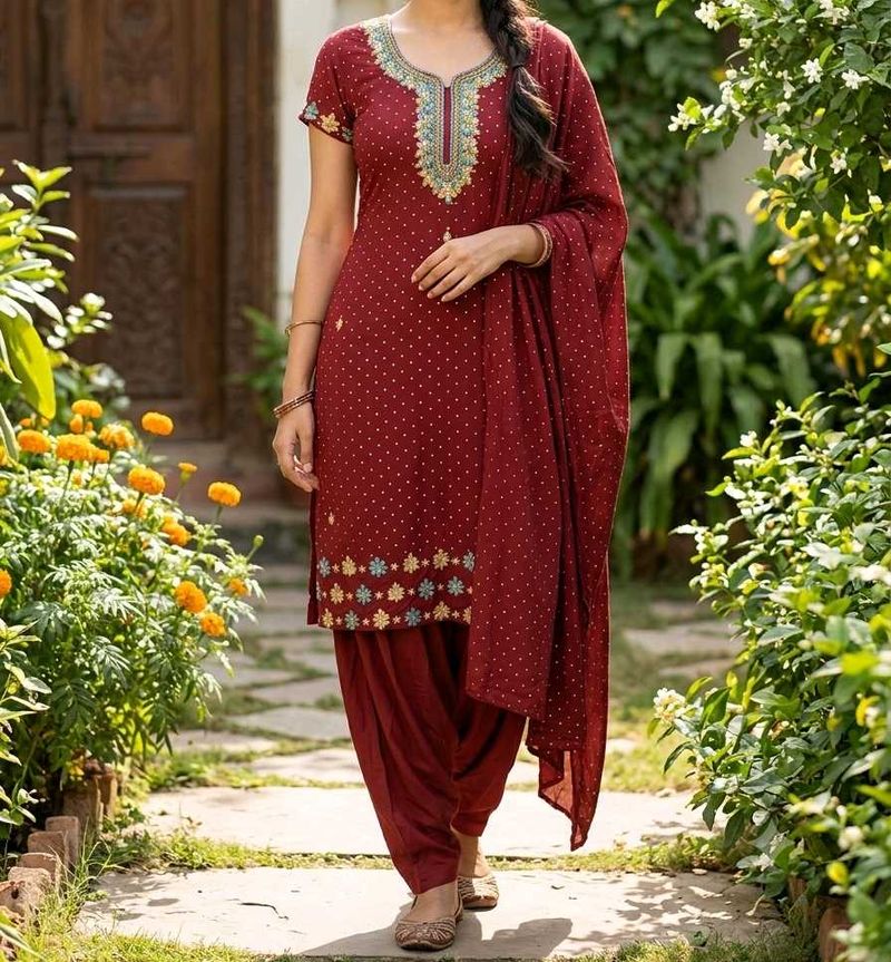 Elegant Maroon Kurta Set with Dupatta