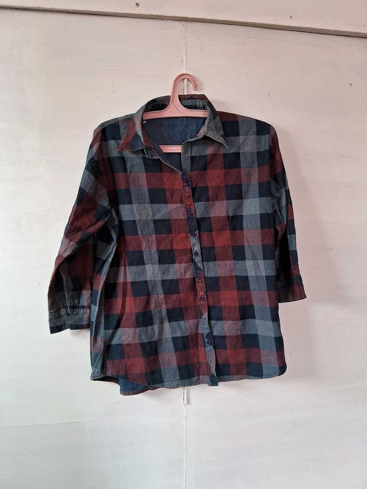 Red and Blue Plaid Button-Up Shirt