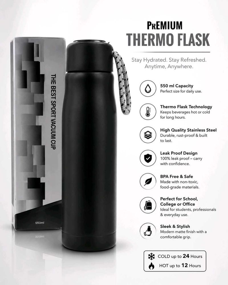 Stainless Steel Flask Water bottle 🖤