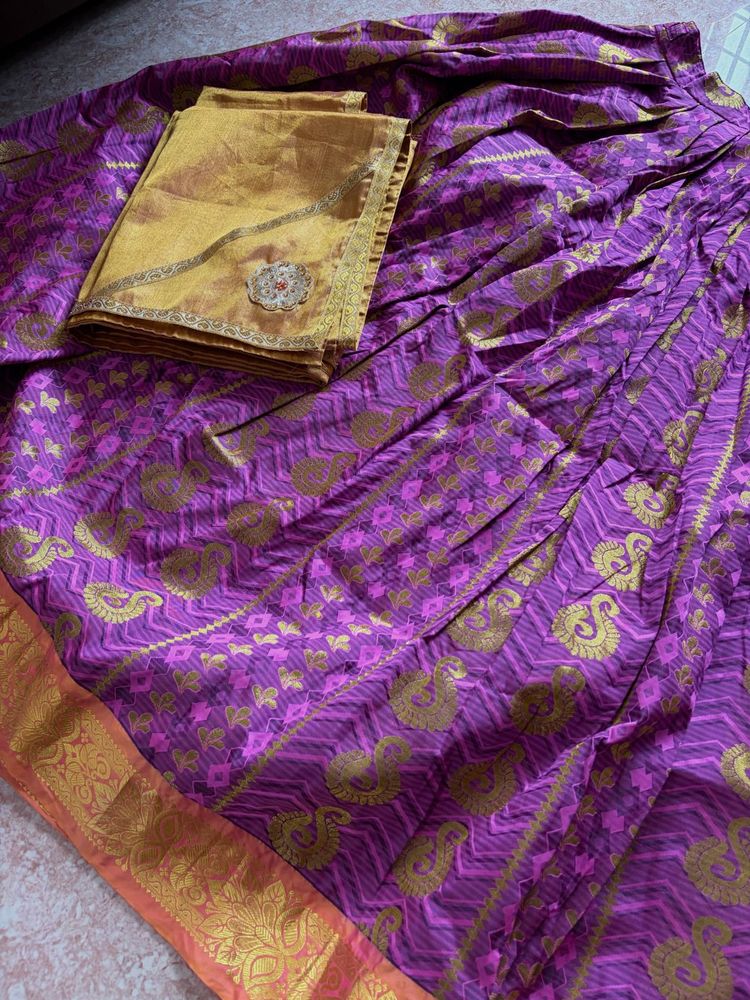 Purple Ethnic Skirt with Gold Dupatta