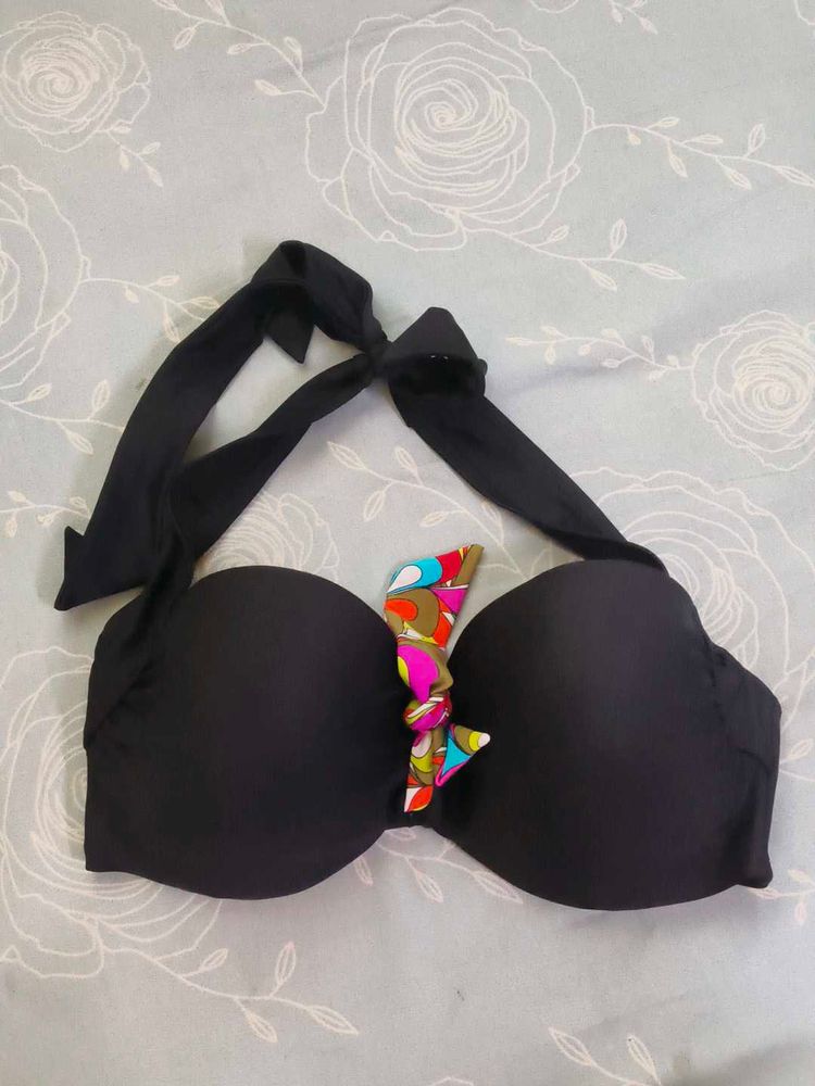 Black Strapless Bikini Top with Colorful Accent