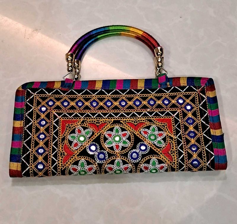 Embroidered Clutch Bag with Mirror Work