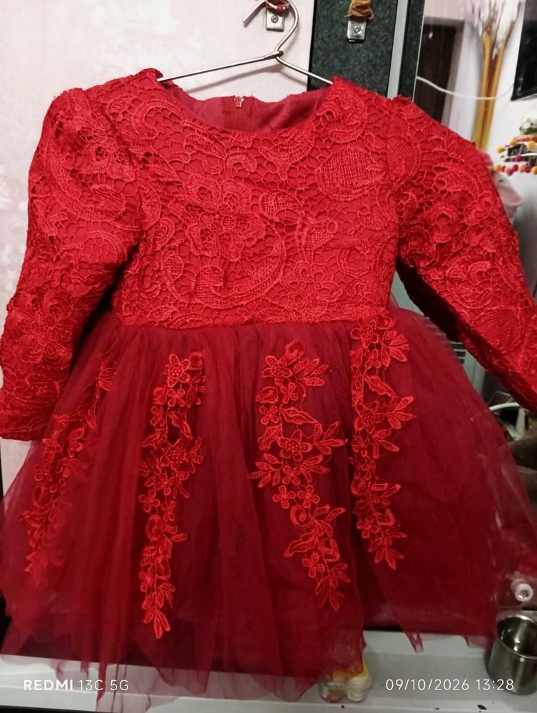 winter Red Lace Baby Dress👰🌹🥀