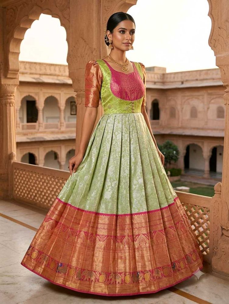 Elegant tissue Silk gown with duppatta Set