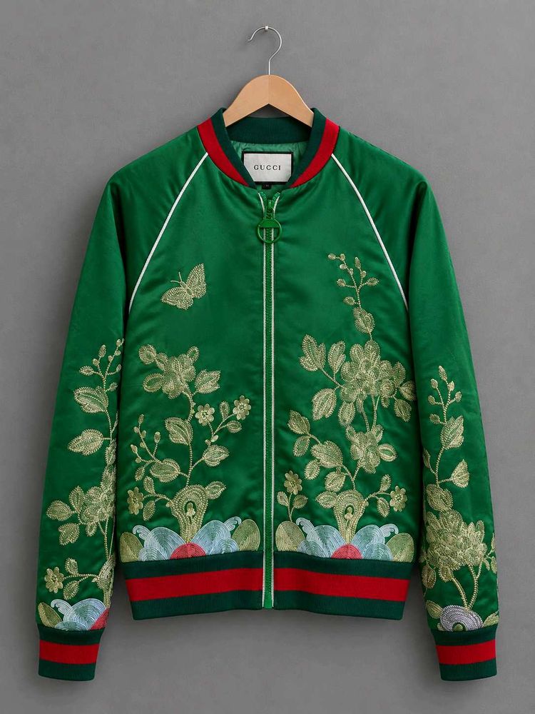 Gucci Green Embroidered Bomber Jacket