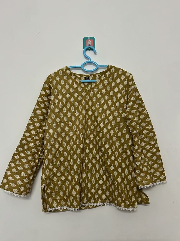 Printed Kurta Top with Lace Detail