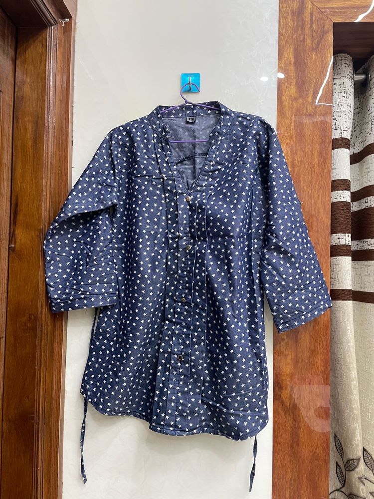 Blue Star Print Tunic Top