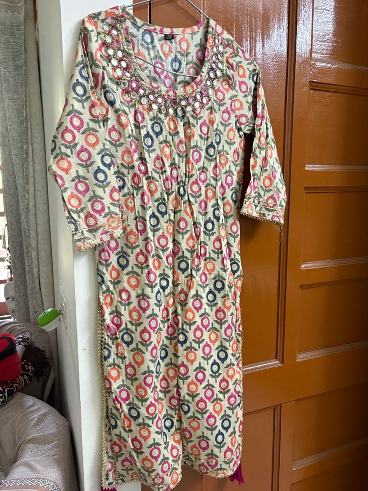 Embroidered Kurta with Mirror Work