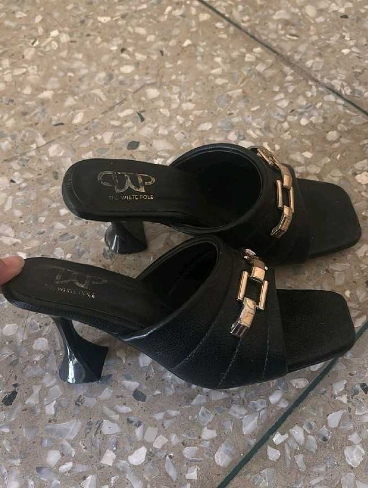 Chic Black Mules with Gold Accent