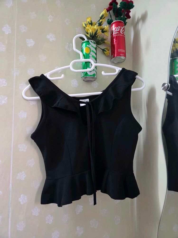 Chic Black Ruffled Peplum Top