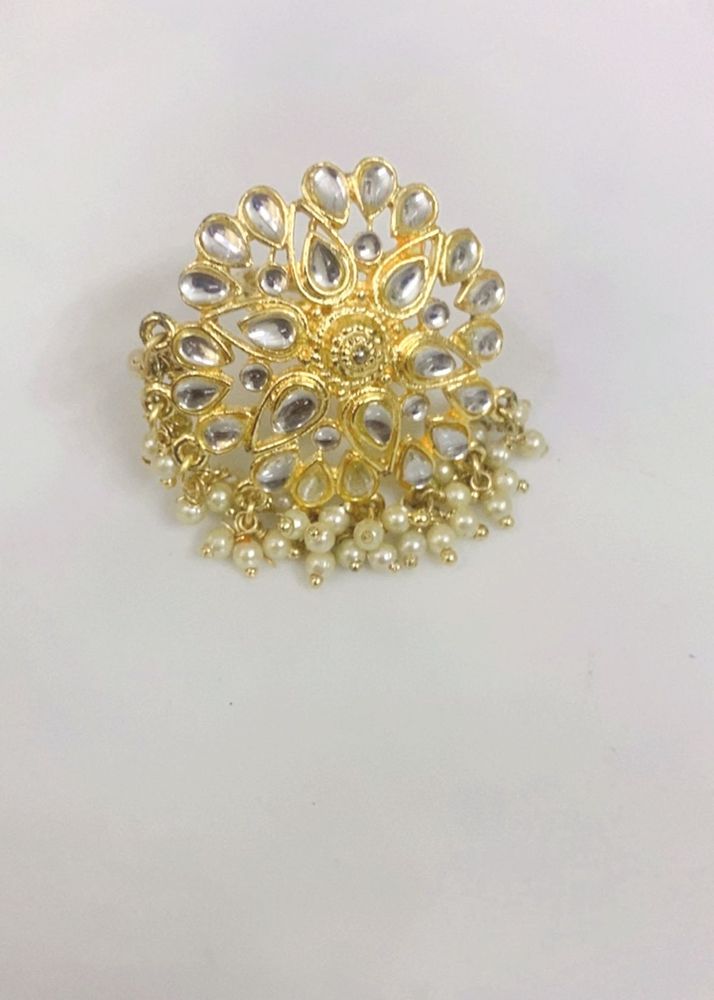 Exquisite Gold-Plated Kundan &amp; Pearl Ring