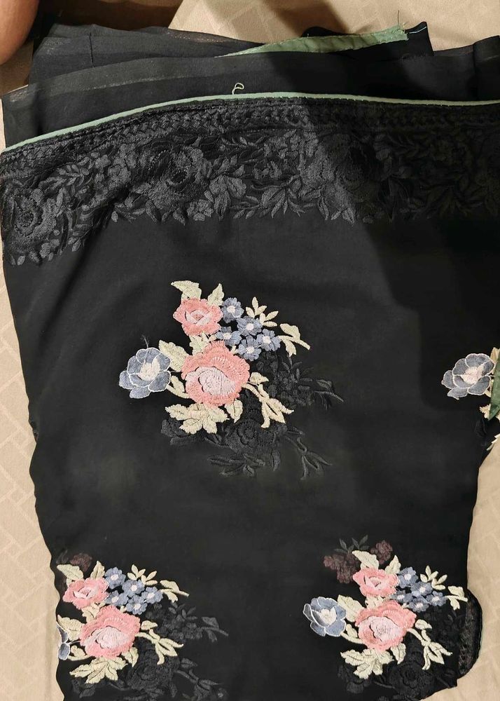 Elegant Black Embroidered Dress Material