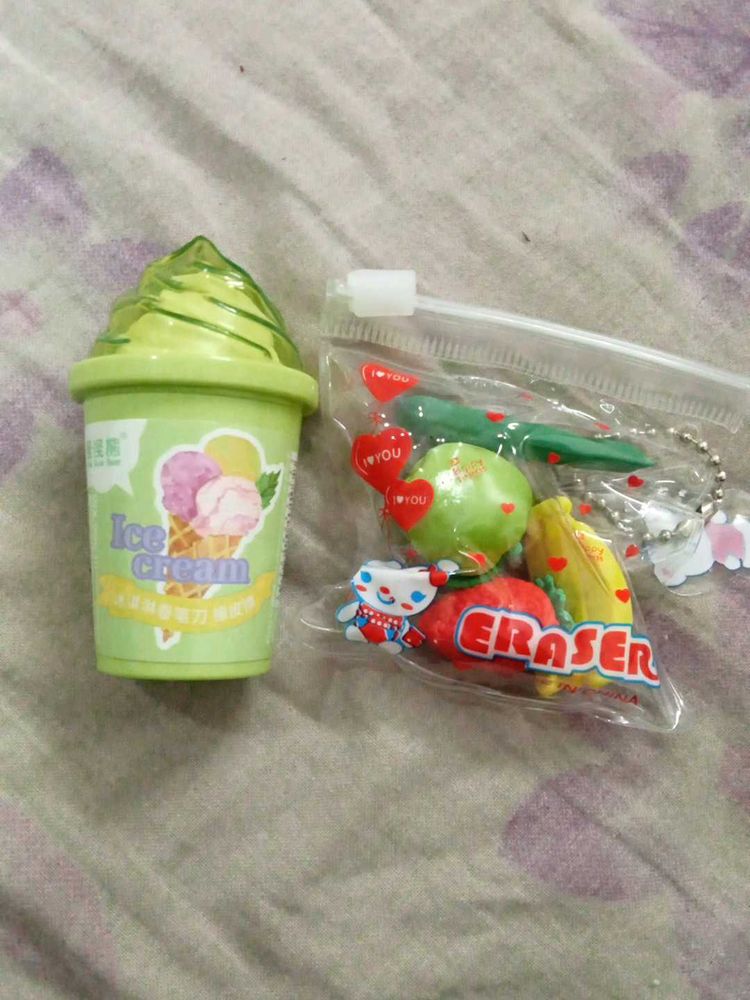Cute Ice Cream &amp; Fruit Erasers Set