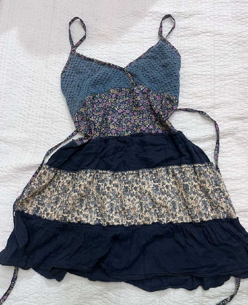 Boho Floral Patchwork Mini Dress