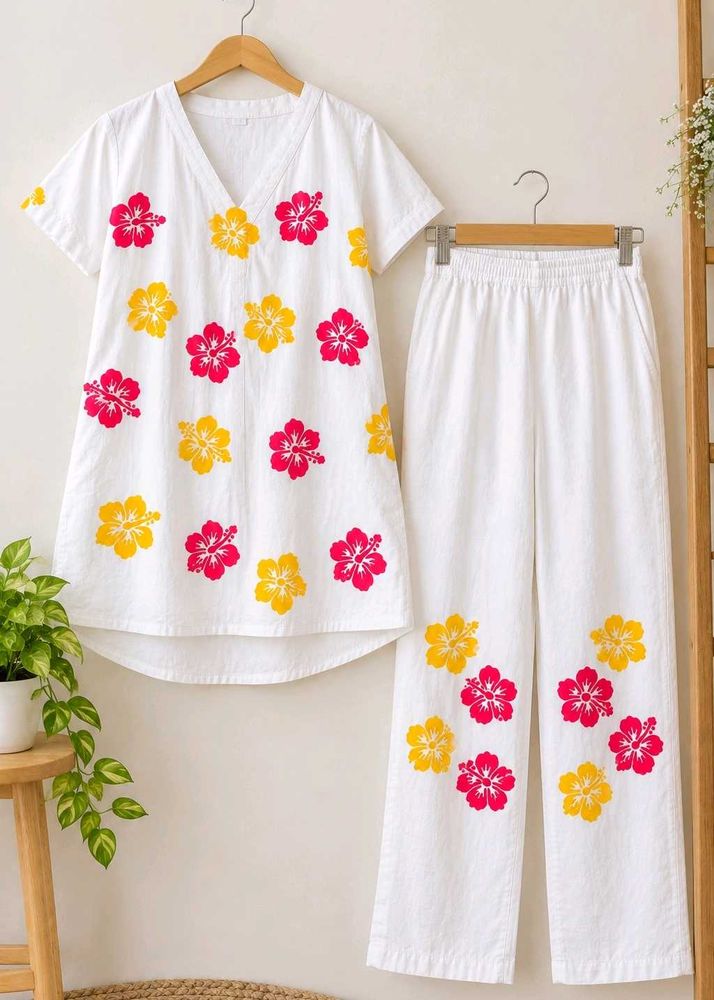 White Hibiscus Print Co-ord Set