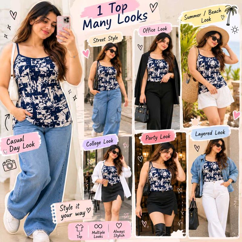 Versatile Print Spaghetti Strap Top