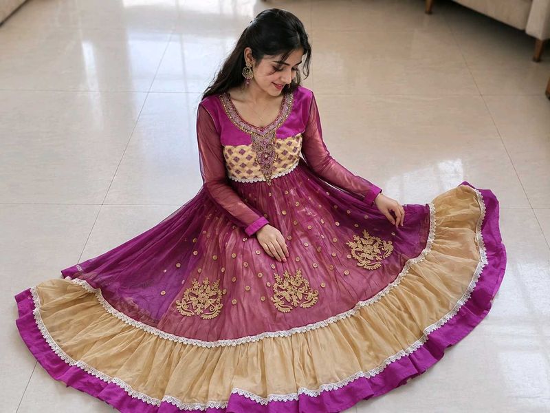 Stunning Purple &amp; Gold Anarkali Gown