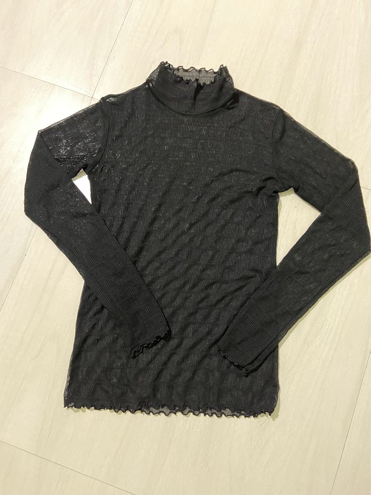 Black Mesh Fitted High Neck