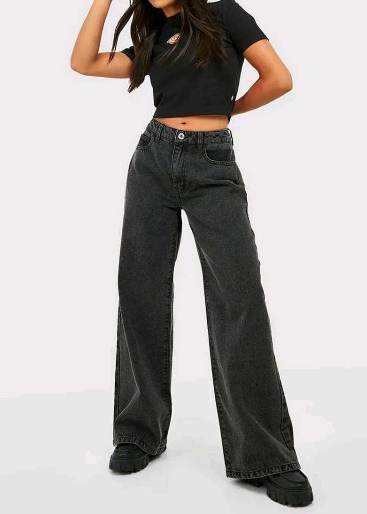 Stylish Wide Leg Washed Denim Jeans