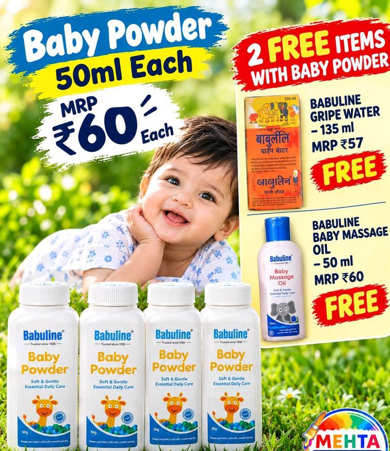 Babylines Baby Powder 50ml - Pack of 4 with 2 item