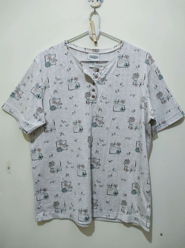 Classic Element Light Brown Khaki Floral Print Top
