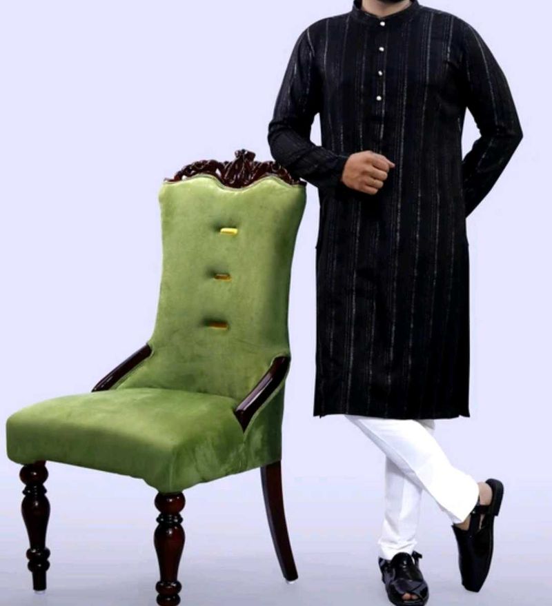 Men's Black Striped Kurta