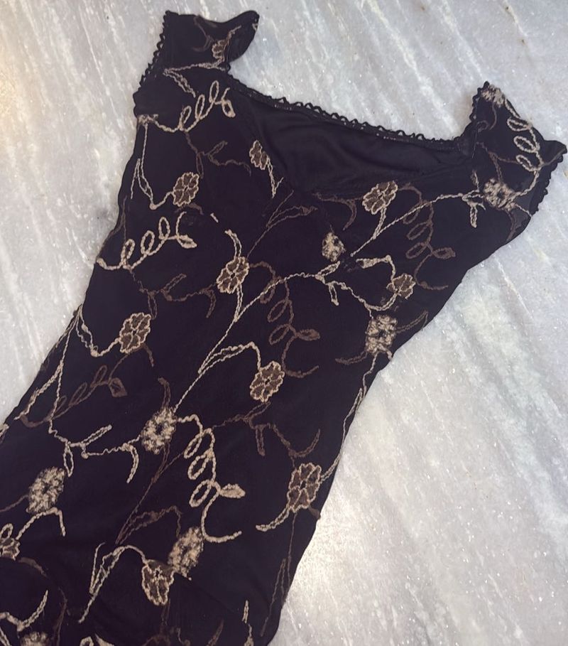 Dark Floral Print Sheer Mini Dress