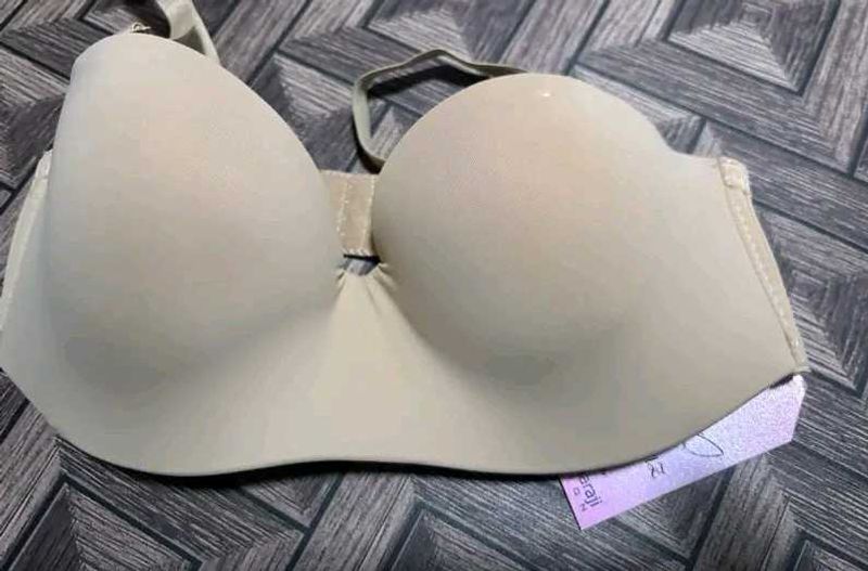 Beige Anti slip Strapless Bra with