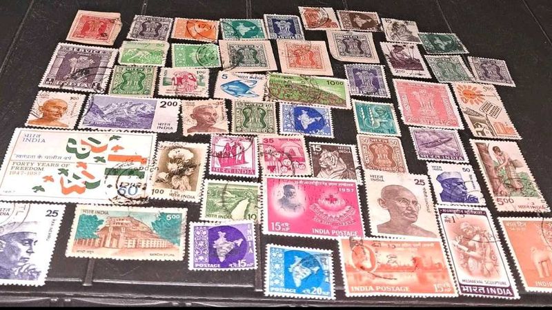 50 unique vintage INDIAN stamps circulated