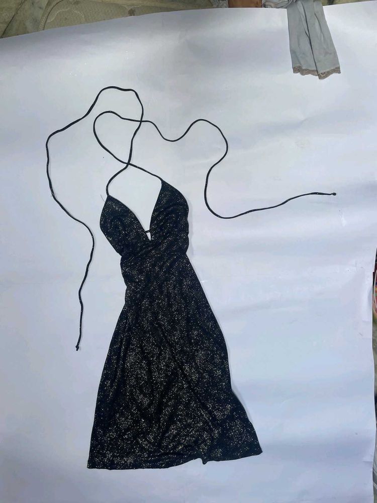 Sparkly Black Halter Neck Dress