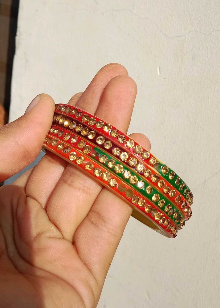 Sparkling Red &amp; Green Stone Bangles