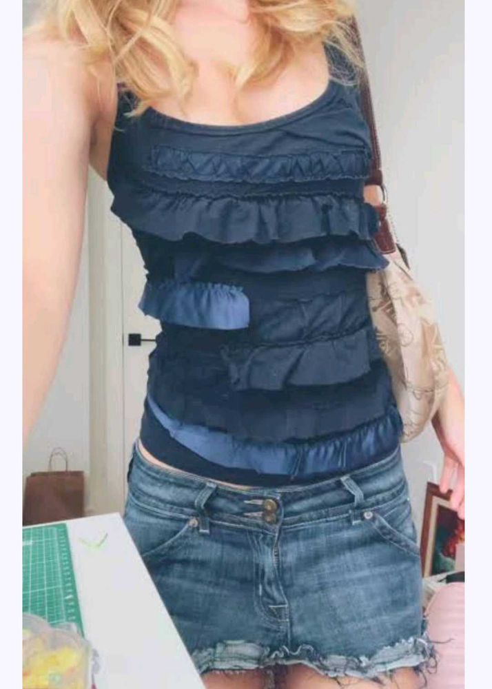 Navy Blue Ruffled Tank Top