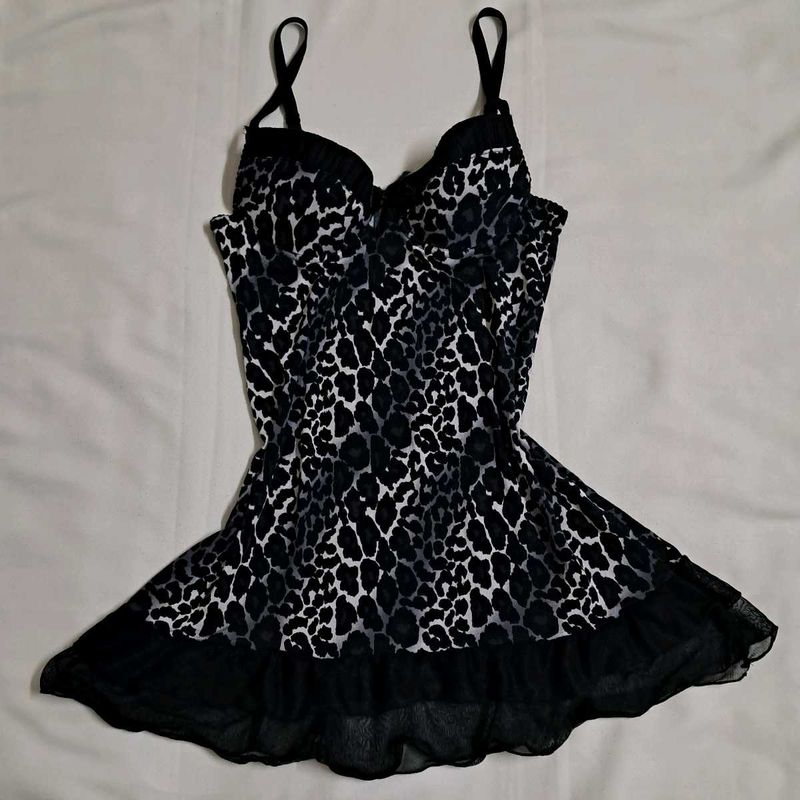 Y2k Vintage Leopard Print Babydoll Dress