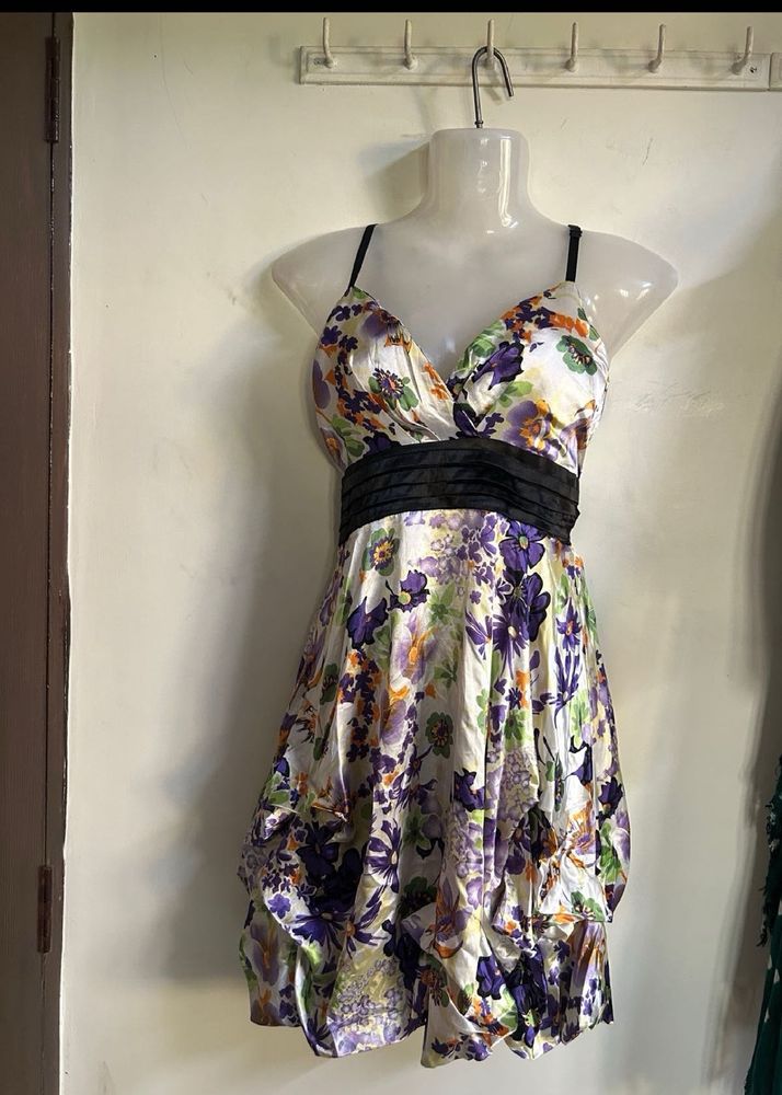 Floral Print Mini Dress with Black Belt