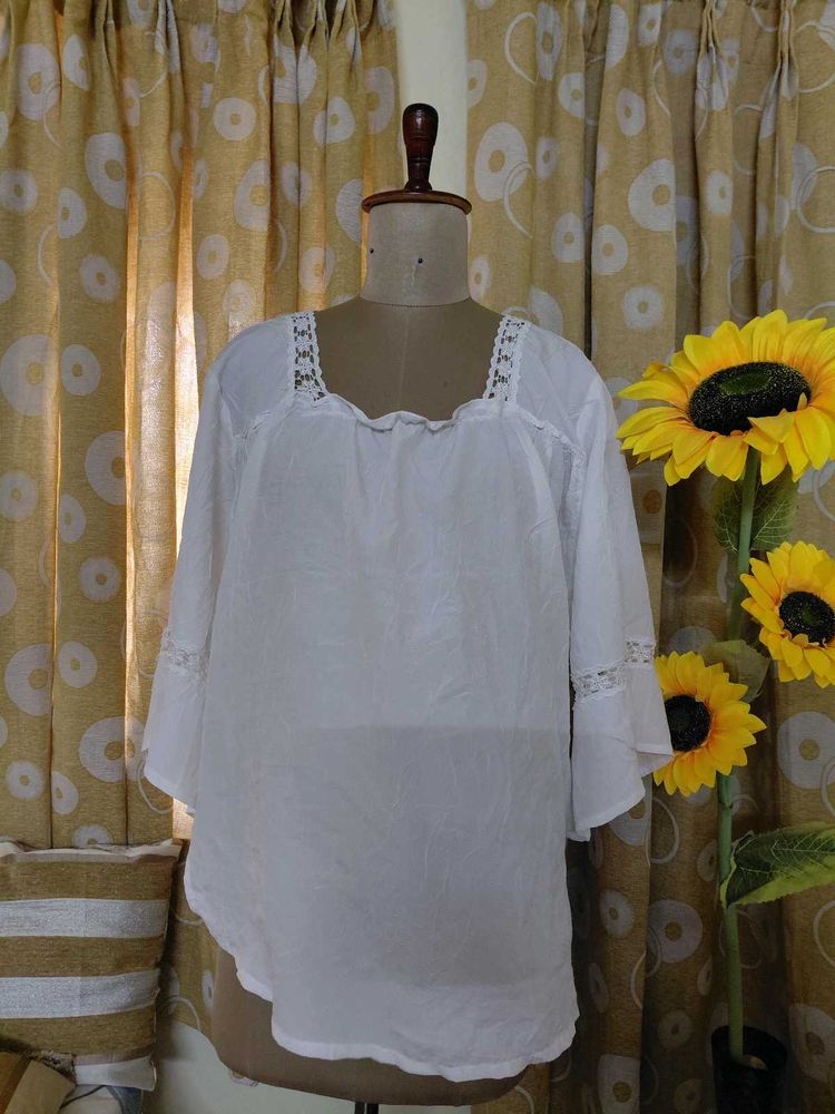 White Lace Detail Blouse