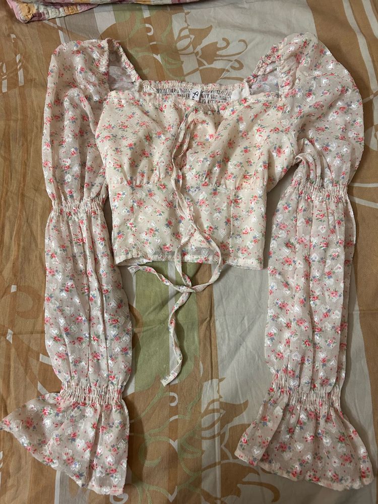 Chic Floral Print Square Neck Top