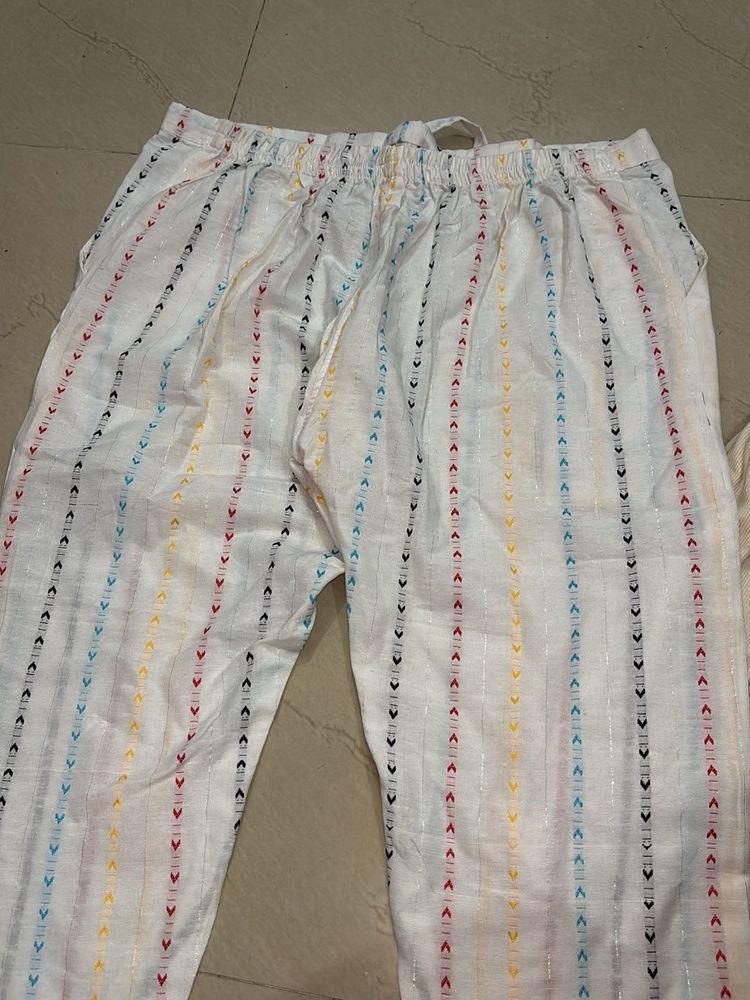 White festive cotton pants for womens