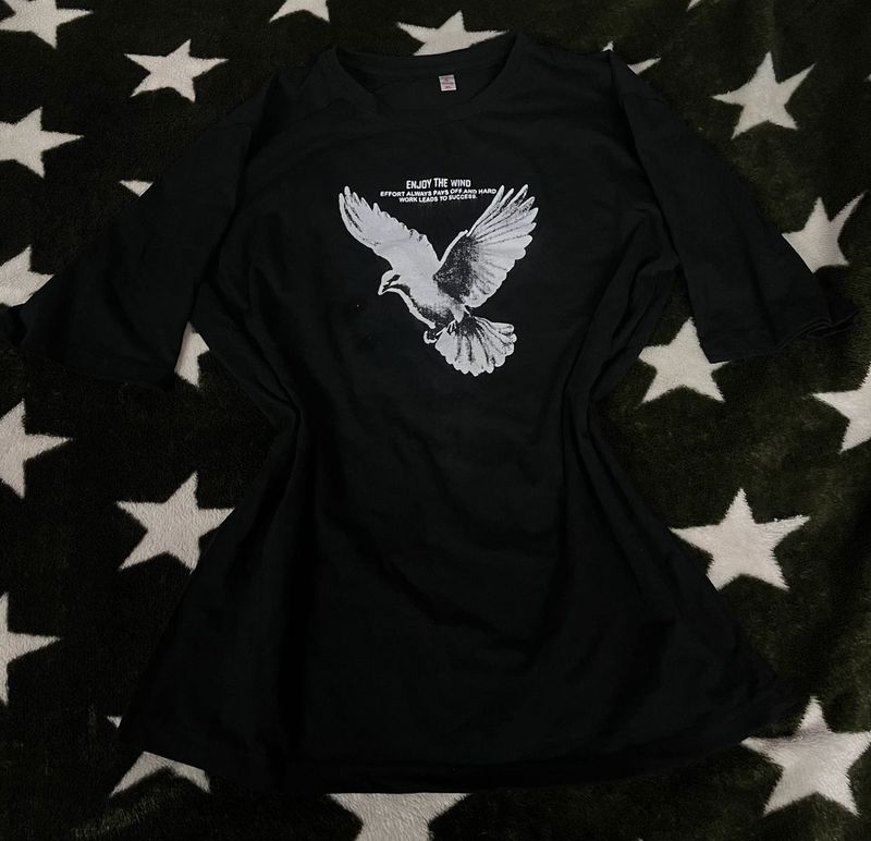 Black Graphic T-Shirt with Eagle Print