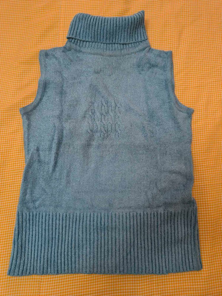 Blue Knit Turtleneck Vest