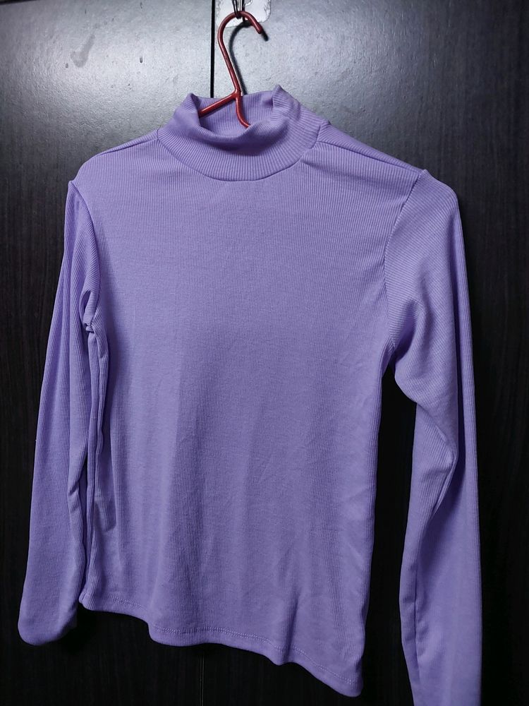 Lavender Mock Neck Ribbed Long Sleeve Top