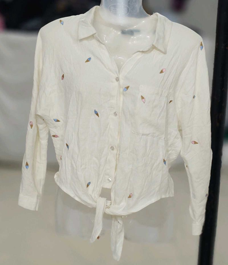 Vera moda Cream Embroidered Button-Up Shirt